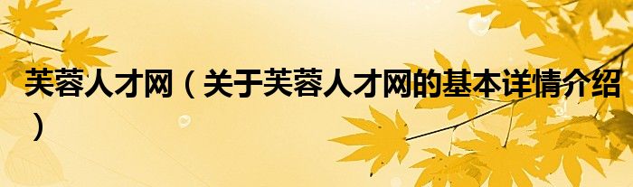 芙蓉人才网（关于芙蓉人才网的基本详情介绍）