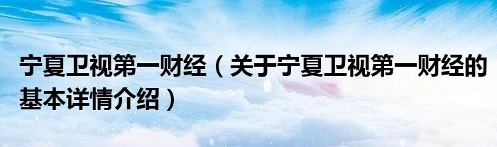 宁夏卫视第一财经（关于宁夏卫视第一财经的基本详情介绍）