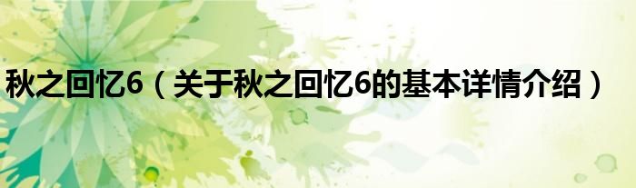 秋之回忆6（关于秋之回忆6的基本详情介绍）