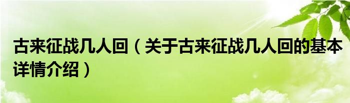 古来征战几人回（关于古来征战几人回的基本详情介绍）