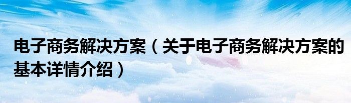 电子商务解决方案（关于电子商务解决方案的基本详情介绍）