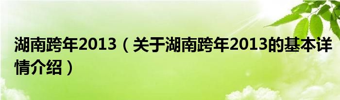湖南跨年2013（关于湖南跨年2013的基本详情介绍）