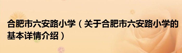 合肥市六安路小学（关于合肥市六安路小学的基本详情介绍）