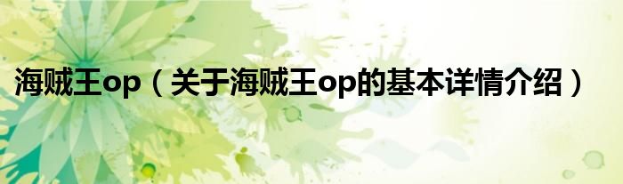 海贼王op（关于海贼王op的基本详情介绍）
