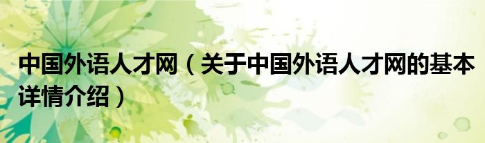 中国外语人才网（关于中国外语人才网的基本详情介绍）