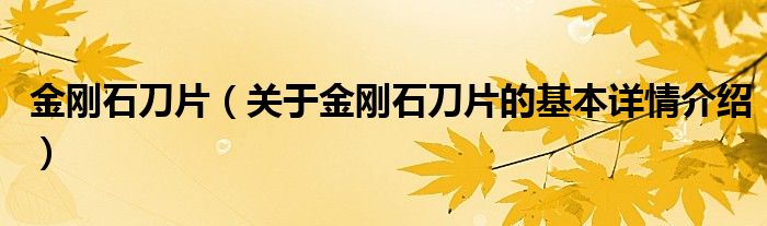 金刚石刀片（关于金刚石刀片的基本详情介绍）