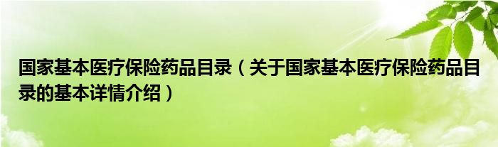 国家基本医疗保险药品目录（关于国家基本医疗保险药品目录的基本详情介绍）