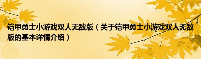 铠甲勇士小游戏双人无敌版（关于铠甲勇士小游戏双人无敌版的基本详情介绍）