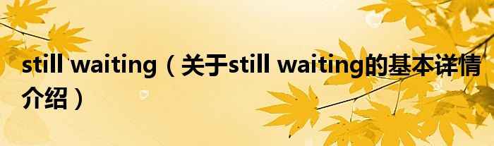 still waiting（关于still waiting的基本详情介绍）