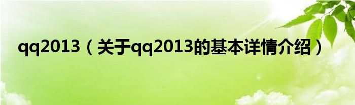 qq2013（关于qq2013的基本详情介绍）