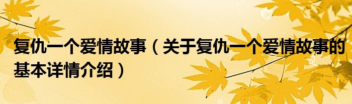 复仇一个爱情故事（关于复仇一个爱情故事的基本详情介绍）