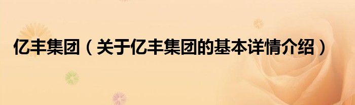 亿丰集团（关于亿丰集团的基本详情介绍）