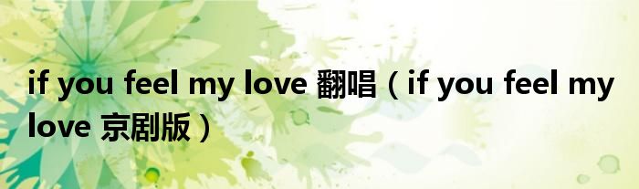 if you feel my love 翻唱（if you feel my love 京剧版）