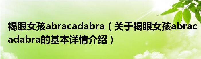 褐眼女孩abracadabra（关于褐眼女孩abracadabra的基本详情介绍）