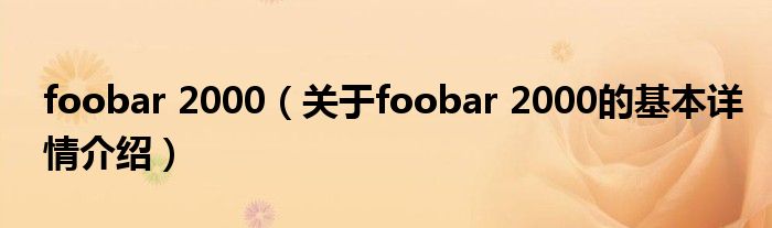 foobar 2000（关于foobar 2000的基本详情介绍）