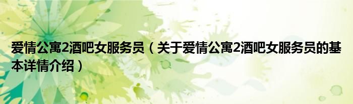 爱情公寓2酒吧女服务员（关于爱情公寓2酒吧女服务员的基本详情介绍）