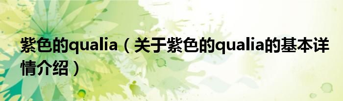 紫色的qualia（关于紫色的qualia的基本详情介绍）
