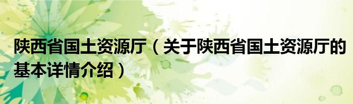 陕西省国土资源厅（关于陕西省国土资源厅的基本详情介绍）