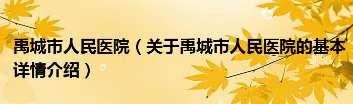 禹城市人民医院（关于禹城市人民医院的基本详情介绍）