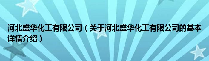 河北盛华化工有限公司（关于河北盛华化工有限公司的基本详情介绍）