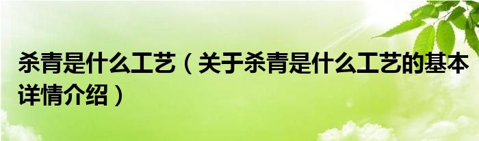 杀青是什么工艺（关于杀青是什么工艺的基本详情介绍）