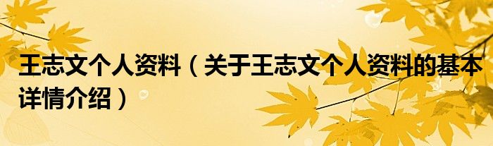 王志文个人资料（关于王志文个人资料的基本详情介绍）