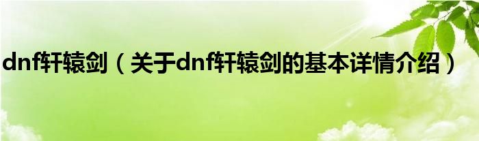 dnf轩辕剑（关于dnf轩辕剑的基本详情介绍）
