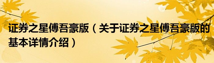证券之星傅吾豪版（关于证券之星傅吾豪版的基本详情介绍）