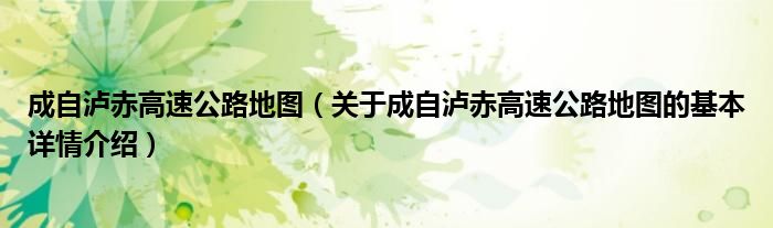 成自泸赤高速公路地图（关于成自泸赤高速公路地图的基本详情介绍）