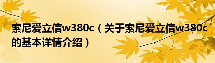 索尼爱立信w380c（关于索尼爱立信w380c的基本详情介绍）