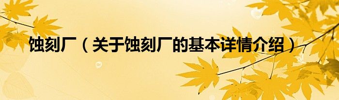 蚀刻厂（关于蚀刻厂的基本详情介绍）
