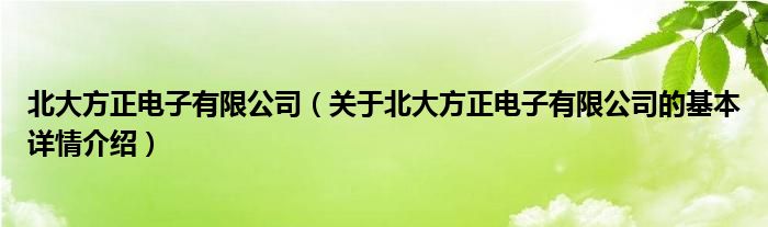北大方正电子有限公司（关于北大方正电子有限公司的基本详情介绍）