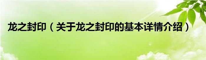 龙之封印（关于龙之封印的基本详情介绍）