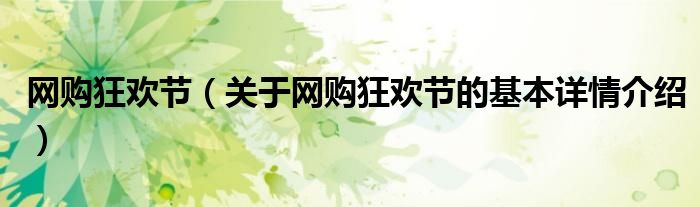 网购狂欢节（关于网购狂欢节的基本详情介绍）