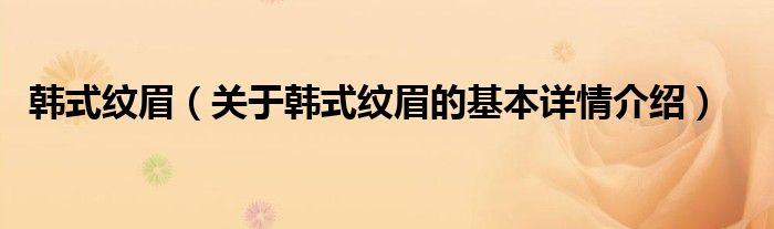 韩式纹眉（关于韩式纹眉的基本详情介绍）