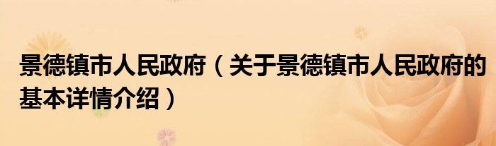 景德镇市人民政府（关于景德镇市人民政府的基本详情介绍）