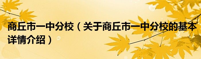 商丘市一中分校（关于商丘市一中分校的基本详情介绍）