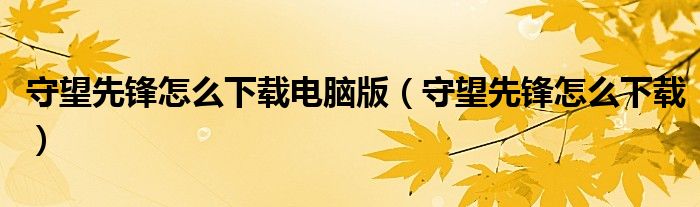 守望先锋怎么下载电脑版（守望先锋怎么下载）