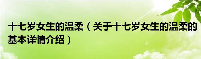 十七岁女生的温柔（关于十七岁女生的温柔的基本详情介绍）