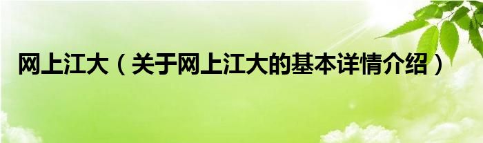 网上江大（关于网上江大的基本详情介绍）