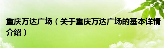 重庆万达广场（关于重庆万达广场的基本详情介绍）