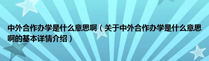 中外合作办学是什么意思啊（关于中外合作办学是什么意思啊的基本详情介绍）