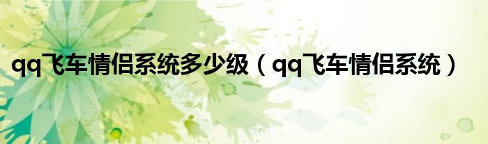 qq飞车情侣系统多少级（qq飞车情侣系统）