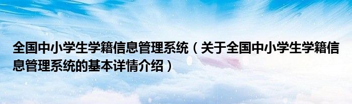 全国中小学生学籍信息管理系统（关于全国中小学生学籍信息管理系统的基本详情介绍）