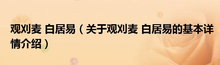 观刈麦 白居易（关于观刈麦 白居易的基本详情介绍）