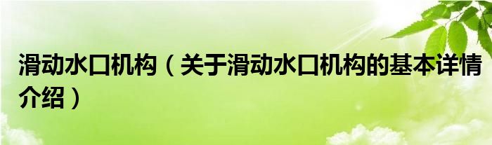 滑动水口机构（关于滑动水口机构的基本详情介绍）