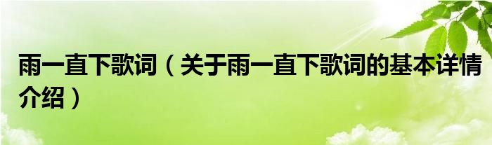 雨一直下歌词（关于雨一直下歌词的基本详情介绍）