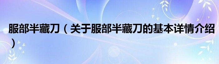 服部半藏刀（关于服部半藏刀的基本详情介绍）