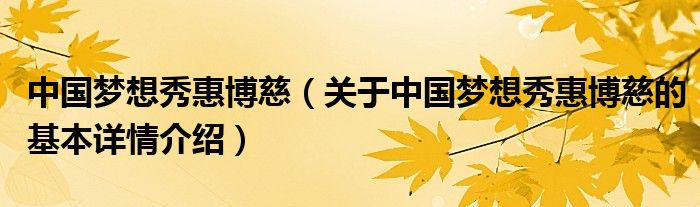 中国梦想秀惠博慈（关于中国梦想秀惠博慈的基本详情介绍）