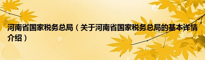 河南省国家税务总局（关于河南省国家税务总局的基本详情介绍）